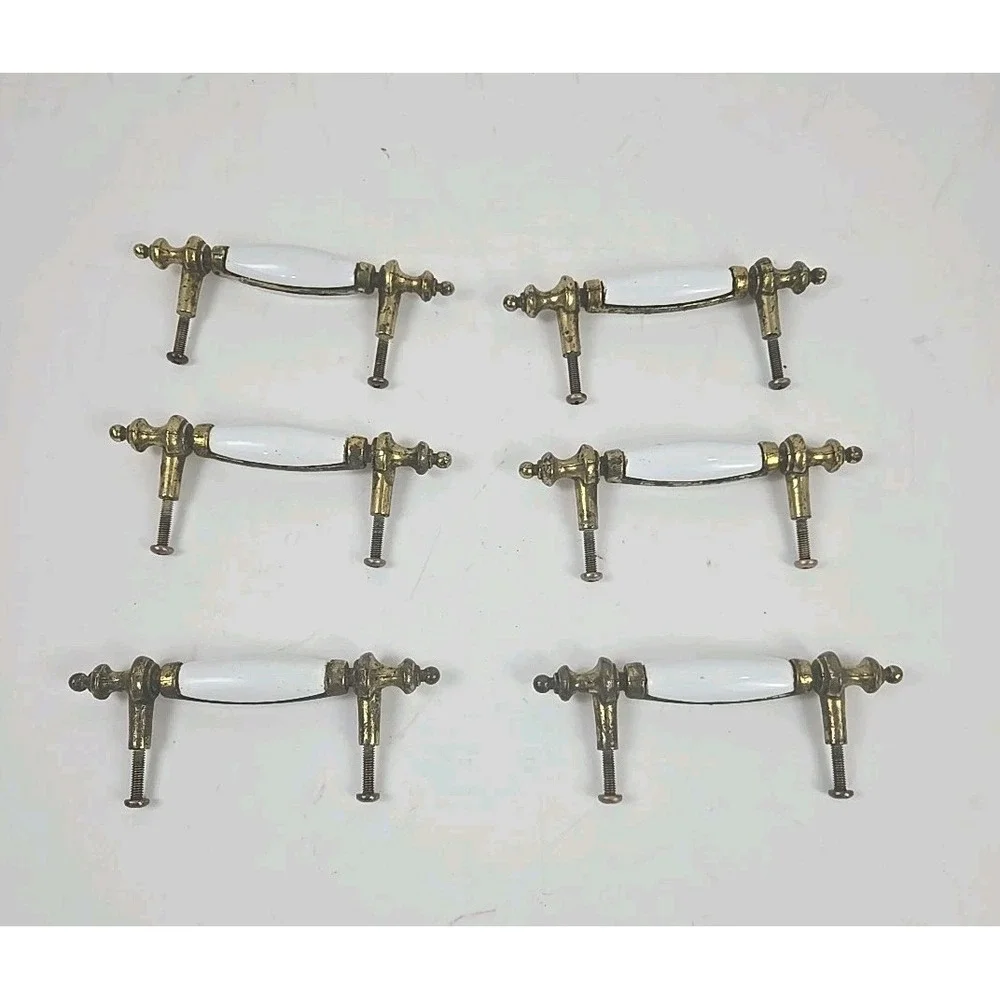 6 Antique White Porcelain & Brass 5
